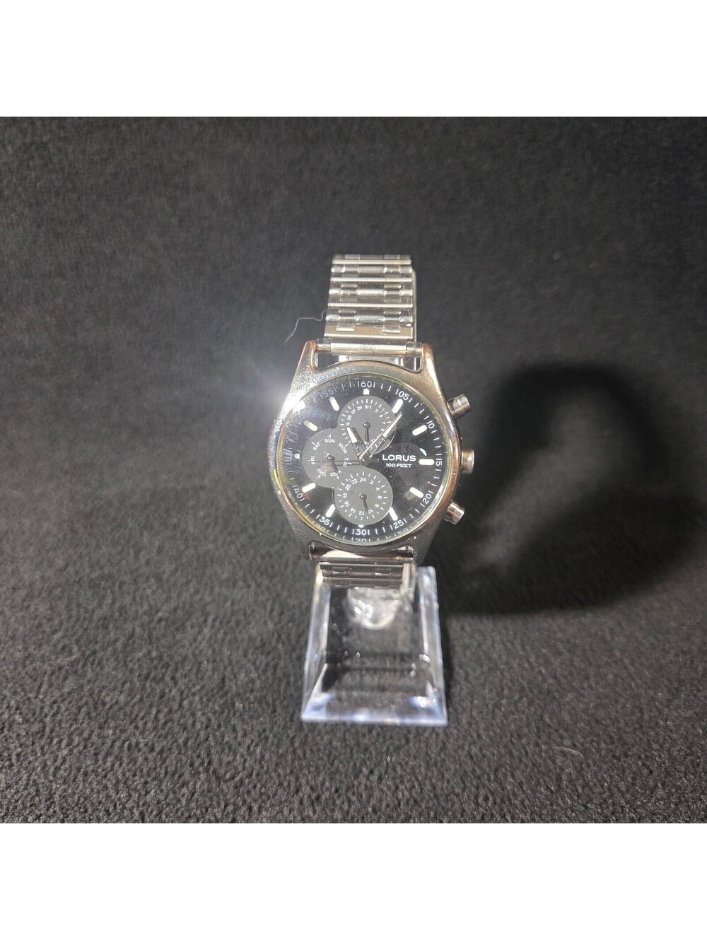 Lorus Black Dial Quartz Watch – Stainless Steel Expansion Band